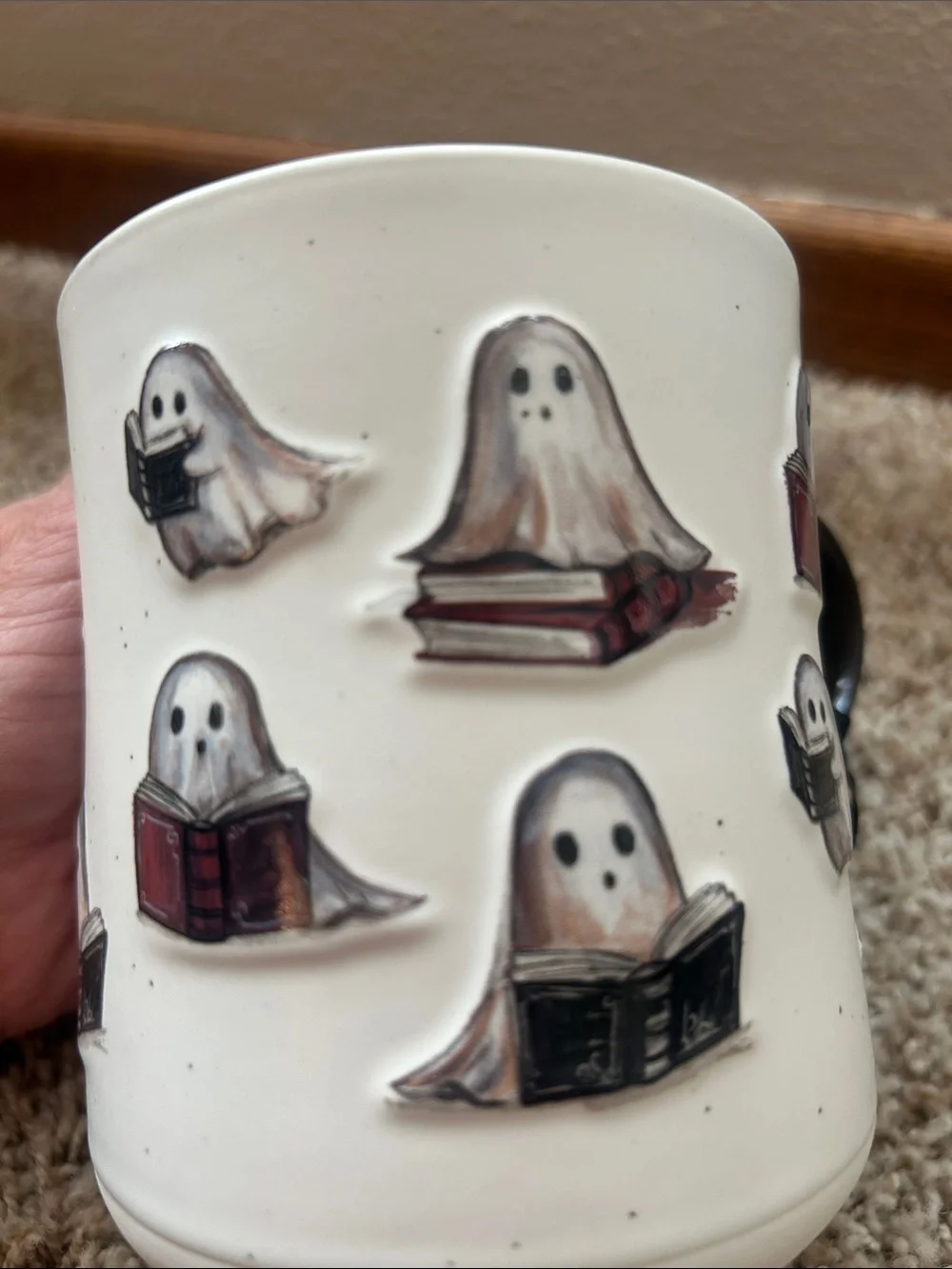 Cobwebs & Cauldrons Ghosts Reading Ceramic Mug - White